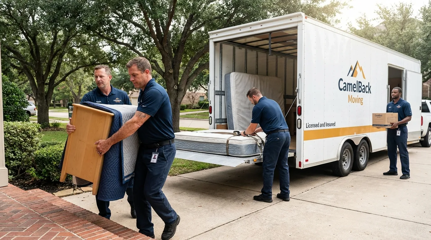 Crew loading residential truck for cross-state move from Jacksonville, OR