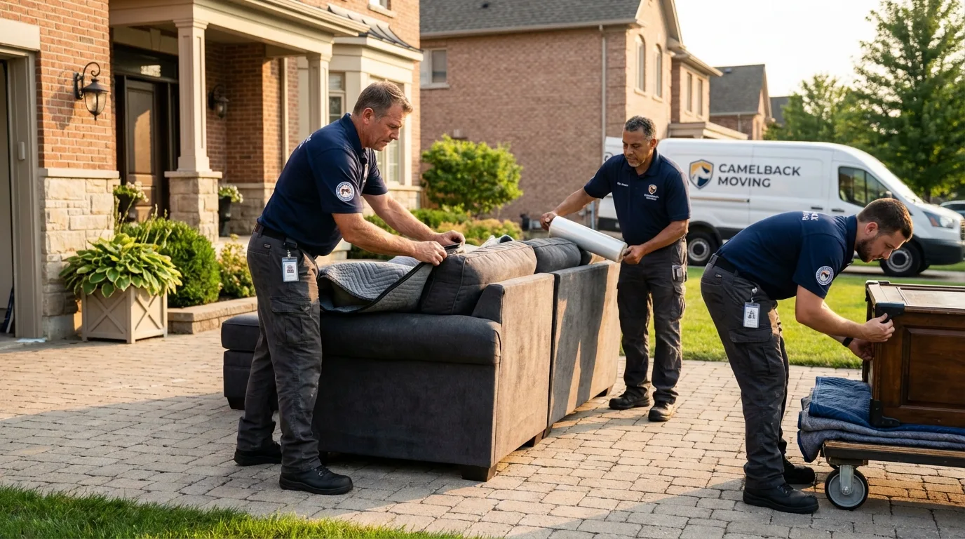 Large estate moving crew wrapping furniture in Jacksonville, OR