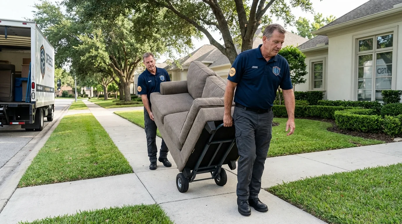 Local residential moving crew loading furniture in Jacksonville, OR